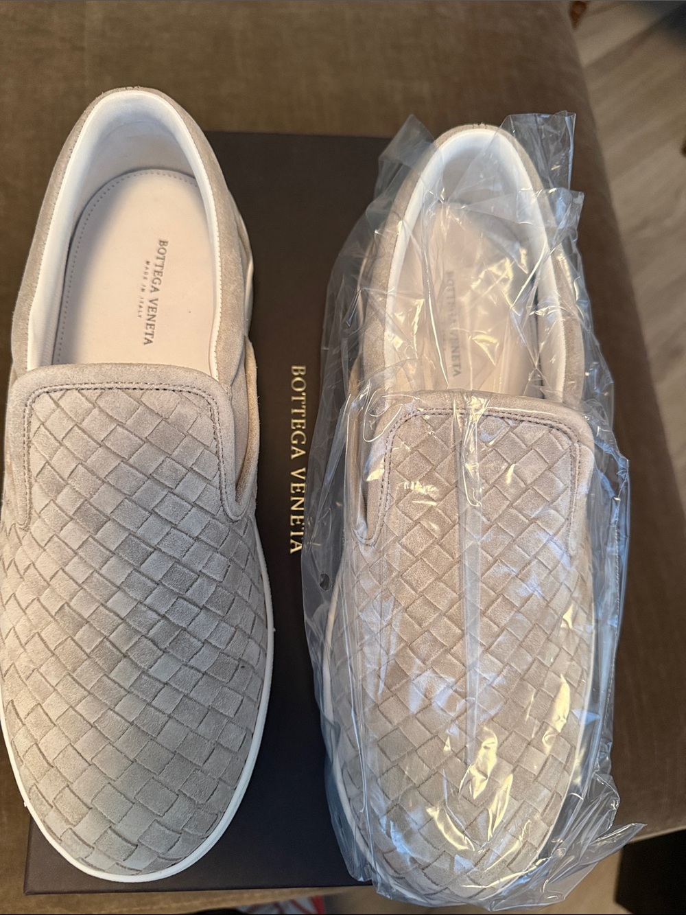 NWT!Bottega Veneta Men's Beige Suede Slip-On Sneakers